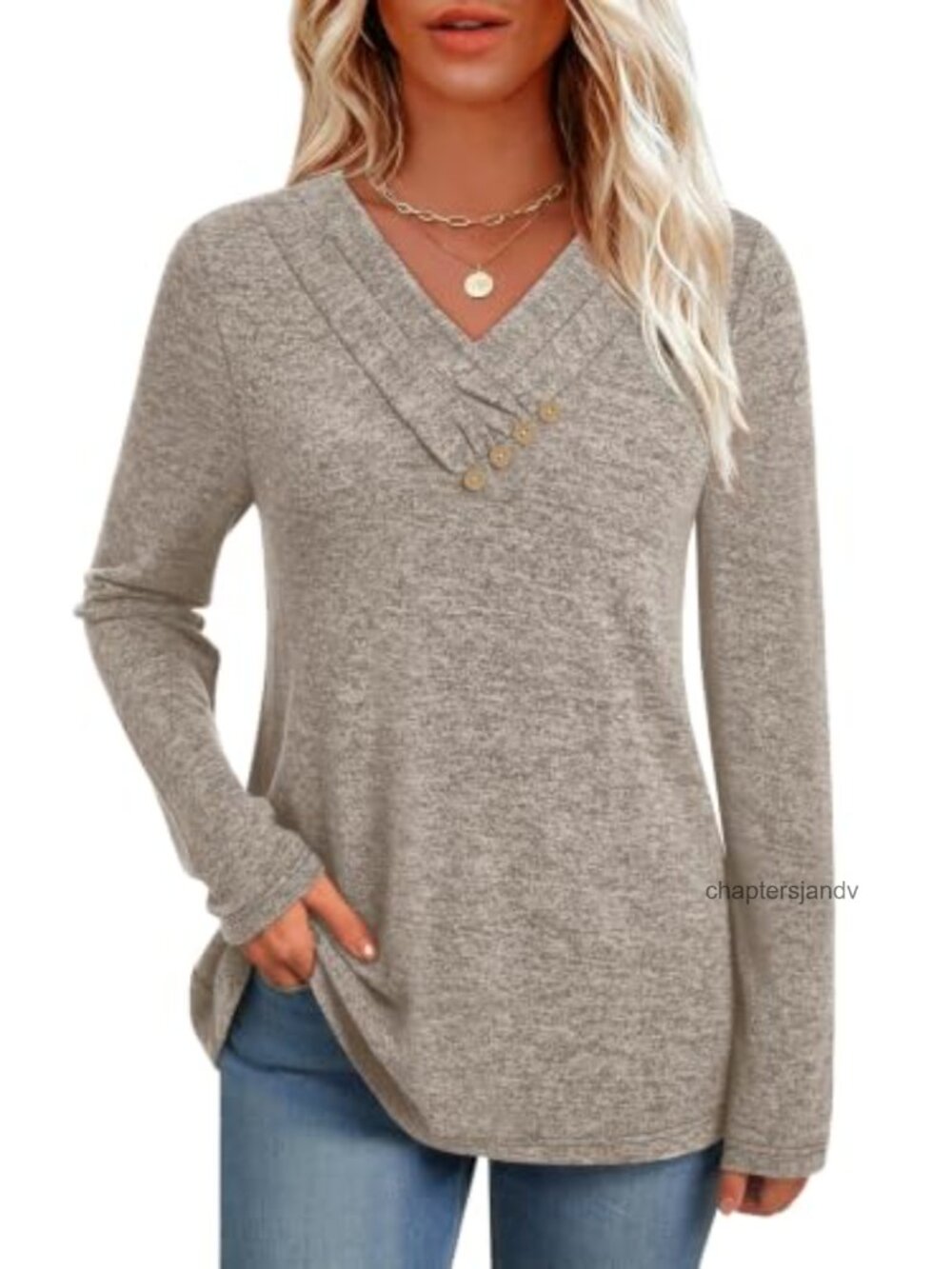 Women's Long Sleeve V-Neck Tunic Top Cross Wrap Casual Fall Shirt